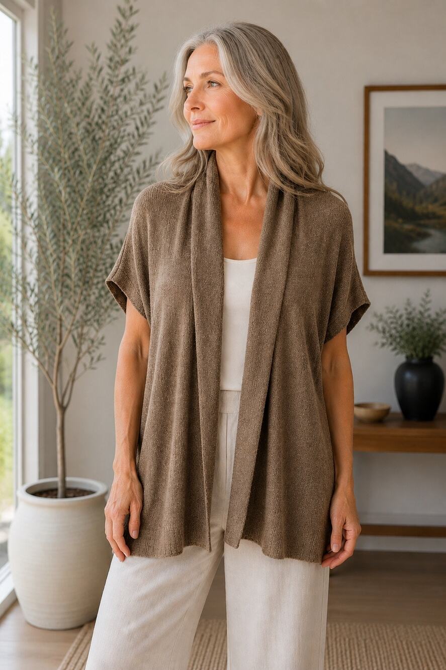 Eileen Fisher Petite Open Front Cardigan Sweater PS Black Drape Minimalist